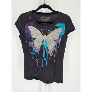 Vintage Y2K Rocker Girl Womens Sz XXL Short Sleeve T Shirt Butterfly Graphic